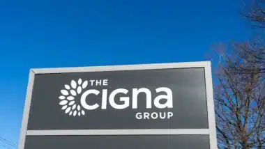 Cigna Group sign at the headquarters in Bloomfield, Connecticut, USA