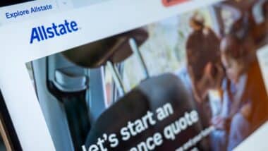 allstate homepage showing let's start an insurance quote on a digital screen