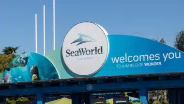 The entrance to SeaWorld in San Diego, California. SeaWorld is a theme park chain