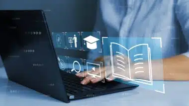 -learning education, internet lessons and online webinar.