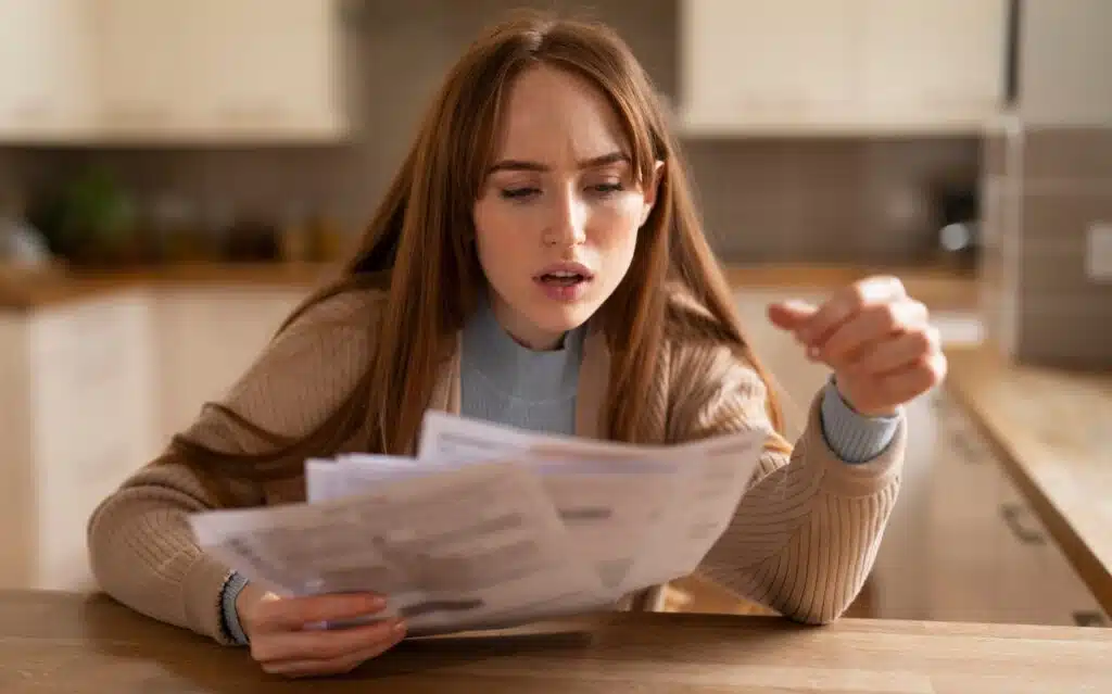 Woman Shocked by High Bills in Kitchen