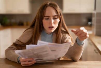 Woman Shocked by High Bills in Kitchen