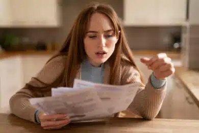 Woman Shocked by High Bills in Kitchen