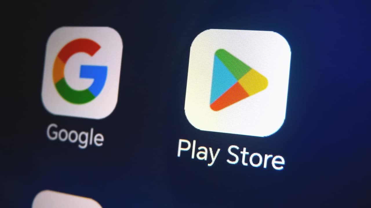 Close-up view of Google Play Store app icon on device screen.