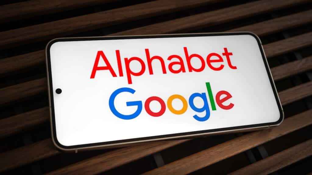 Alphabet and Google logo displayed on mobile device