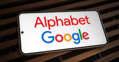Alphabet and Google logo displayed on mobile device