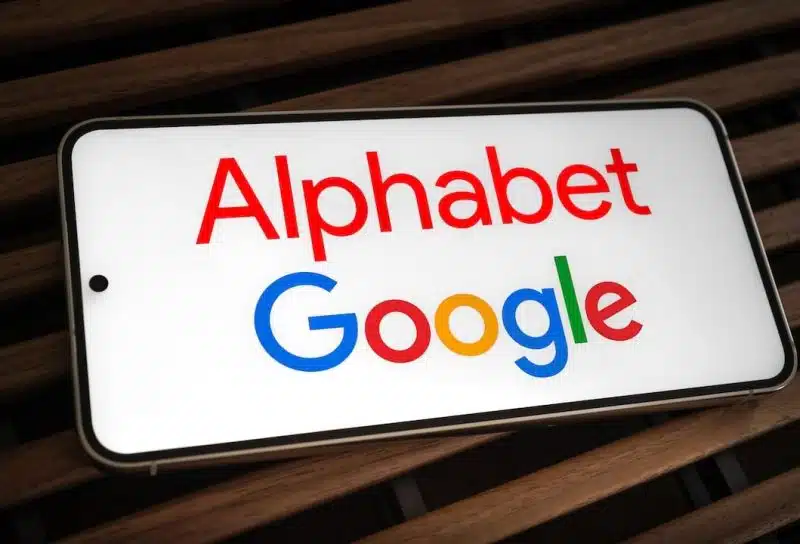 Alphabet and Google logo displayed on mobile device