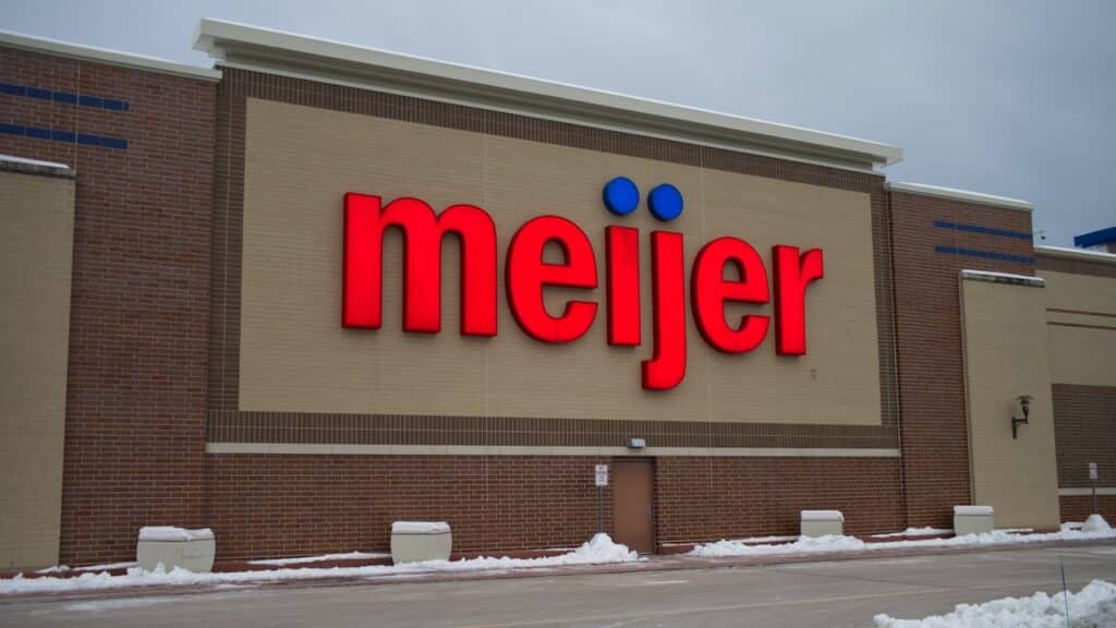 View of a Meijer store with the large red logo on the building facade.