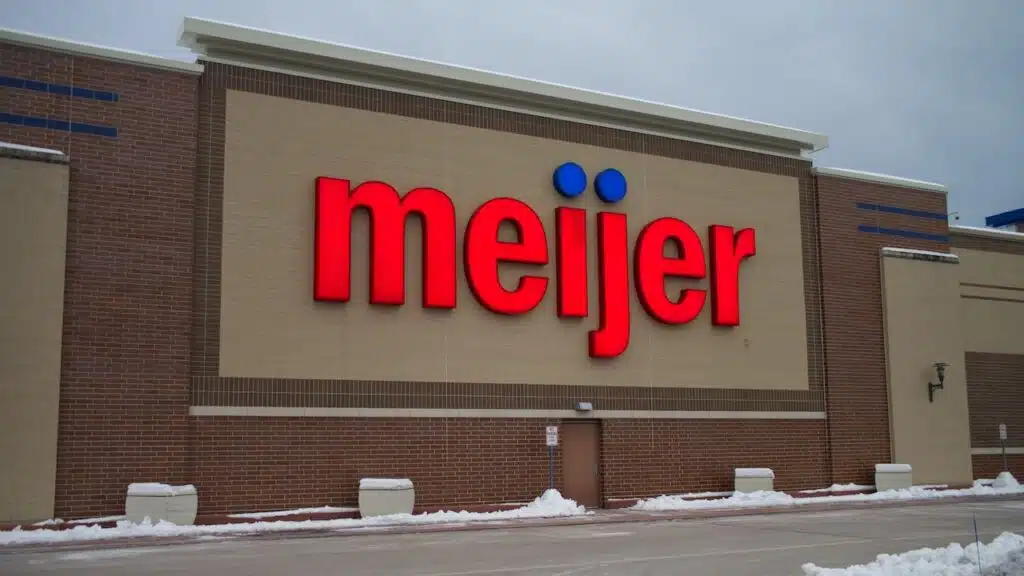 View of a Meijer store with the large red logo on the building facade.