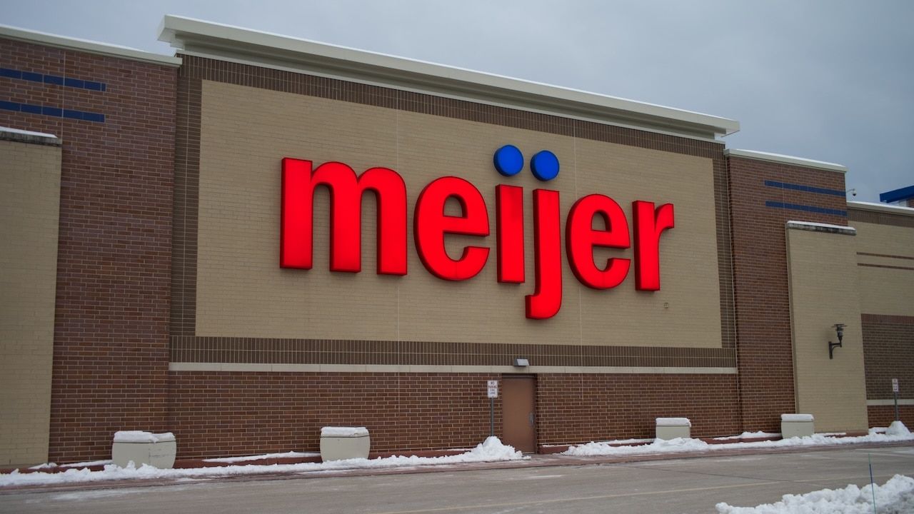 View of a Meijer store with the large red logo on the building facade.