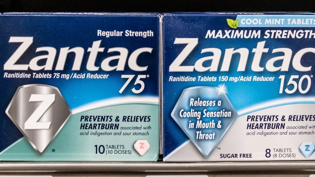 Boxes of Zantac 150 and 75 ranitidine tablets acid reducer