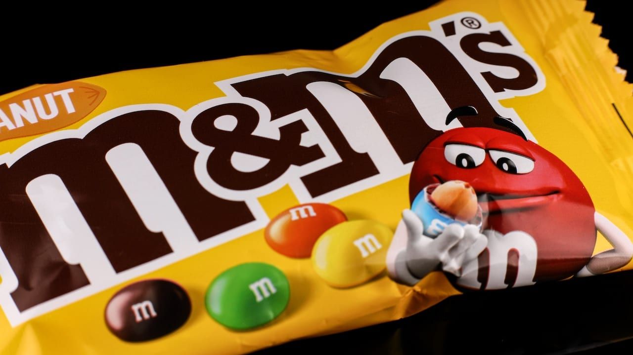 M&Ms Closeup of packaging closeup