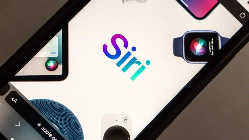 The logo of Apple’s artificial intelligence virtual assistant Siri on its website on an iPhone.