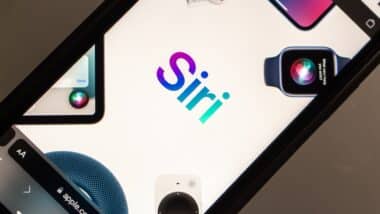 The logo of Apple’s artificial intelligence virtual assistant Siri on its website on an iPhone.