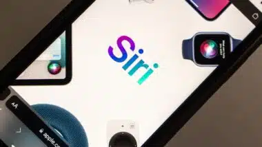 The logo of Apple’s artificial intelligence virtual assistant Siri on its website on an iPhone.