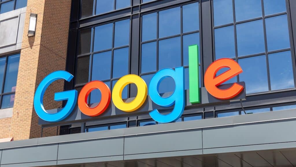 Google logotype on the exterior of the company's office building