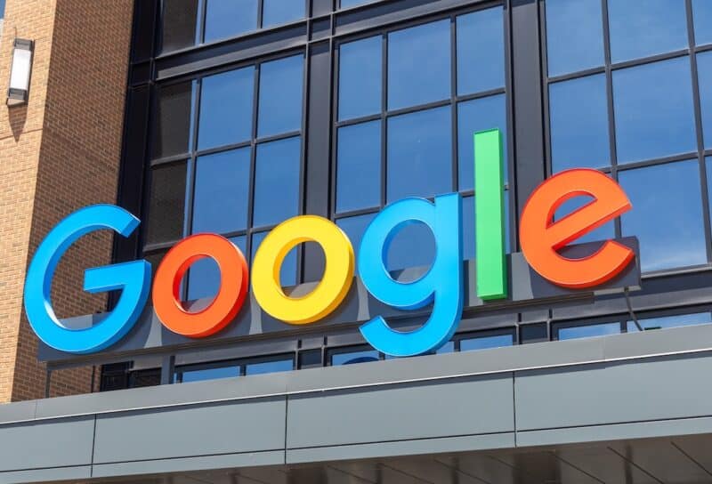 Google logotype on the exterior of the company's office building
