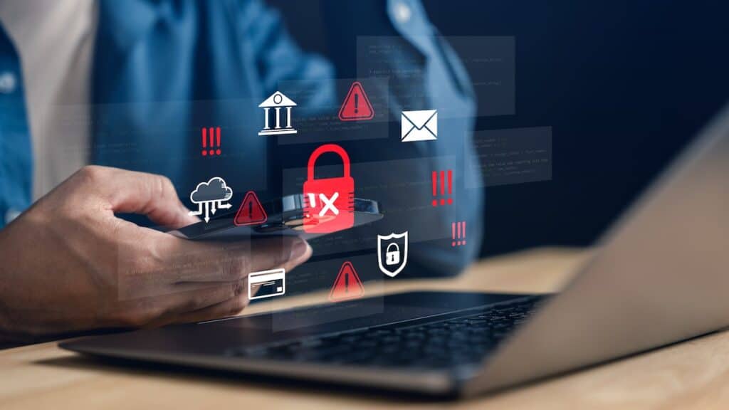 Online transaction alert and scam warning with lock icon and danger