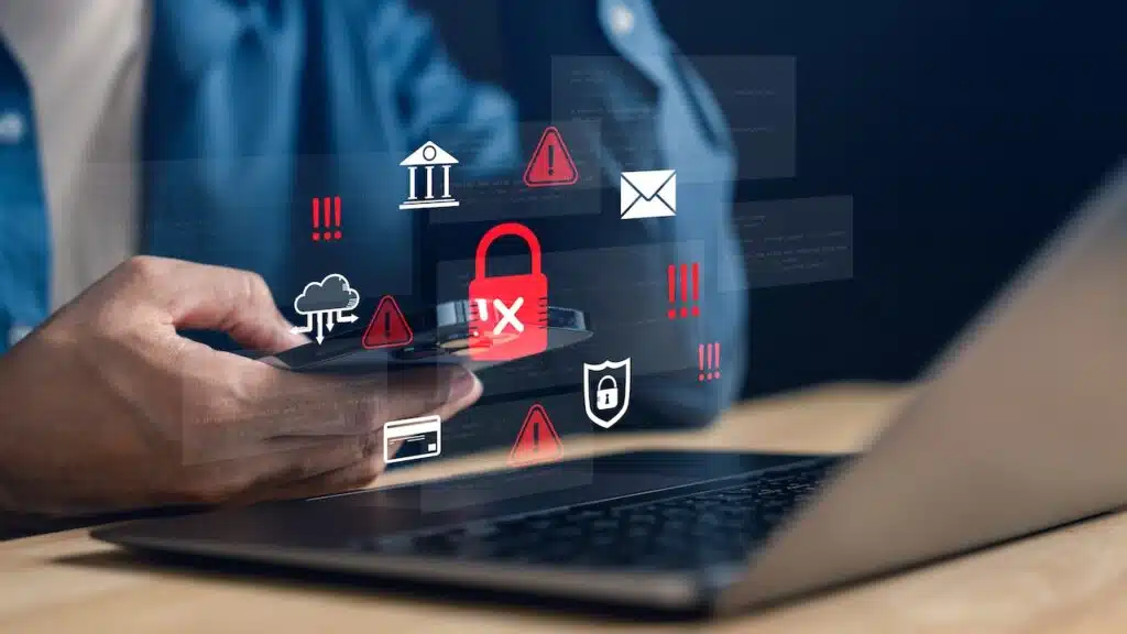 Online transaction alert and scam warning with lock icon and danger