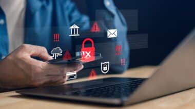 Online transaction alert and scam warning with lock icon and danger