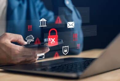 Online transaction alert and scam warning with lock icon and danger