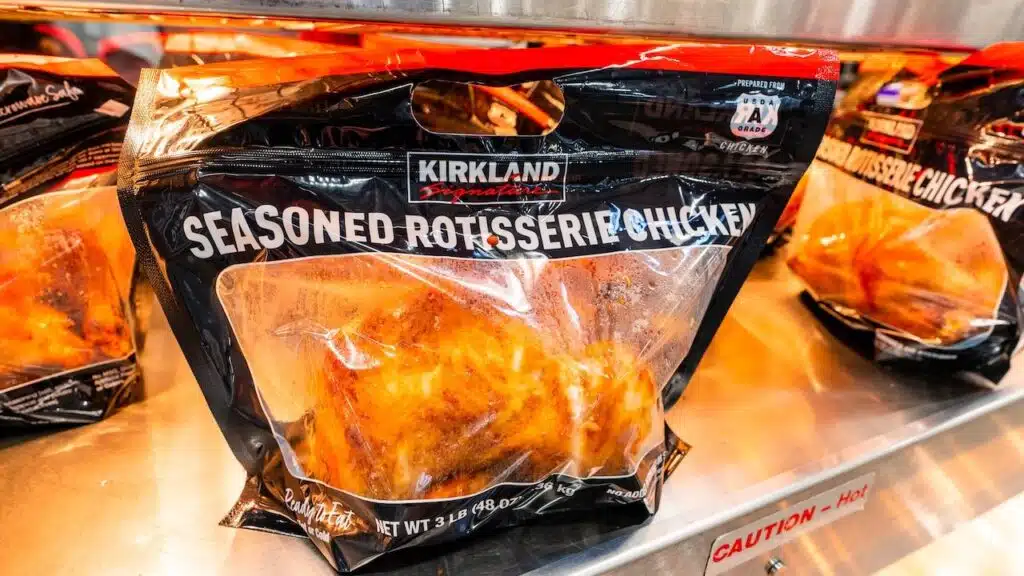 Costco Kirkland Signature Poultry Department Fresh Meat Section With Rotisserie Chicken Hot Display Heater Shelf