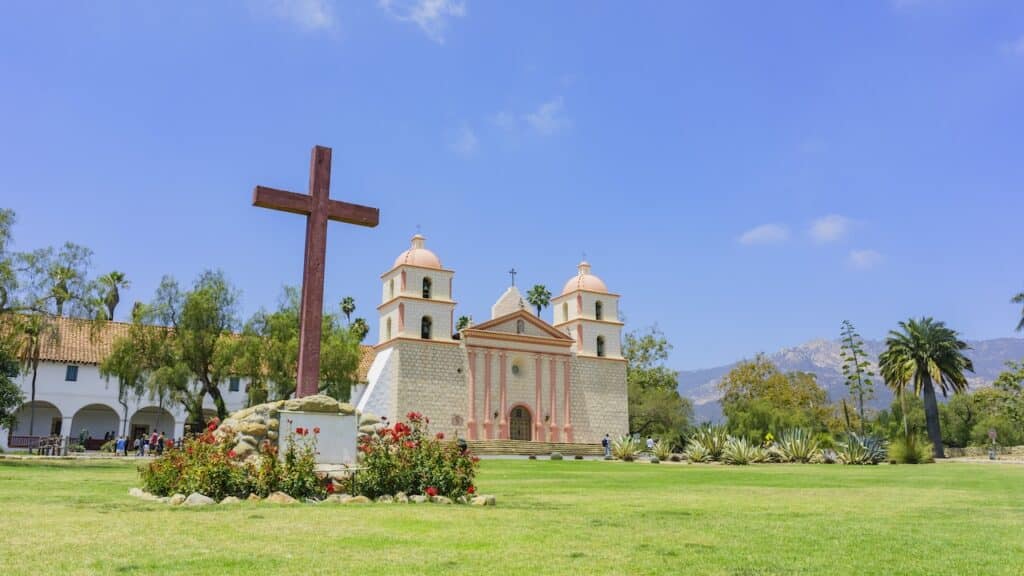 The beautiful Old Misson Church of Santa Barbara, California