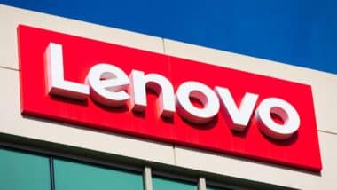 Lenovo sign atop headquarters building in Silicon Valley.