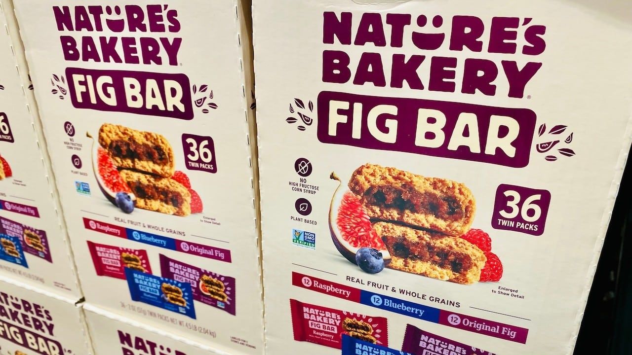 Nature's Bakery Fig Bars boxes with 3 different flavors.