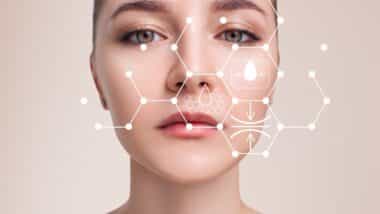 Infographic shows cleansing effect on beautiful female face.