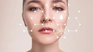 Infographic shows cleansing effect on beautiful female face.