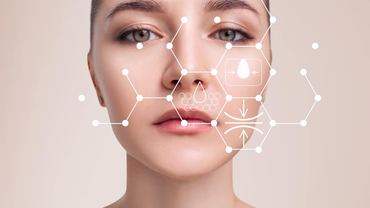 Infographic shows cleansing effect on beautiful female face.