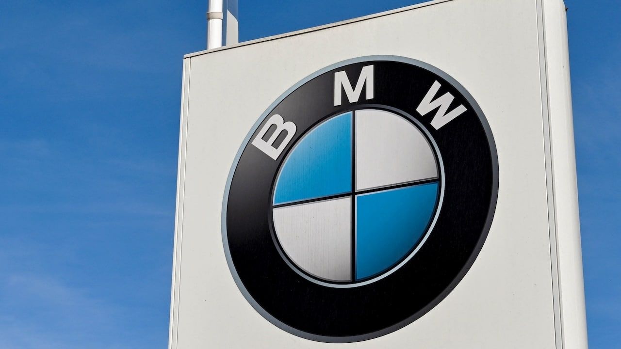 Close up view of a sign outside a BMW factory