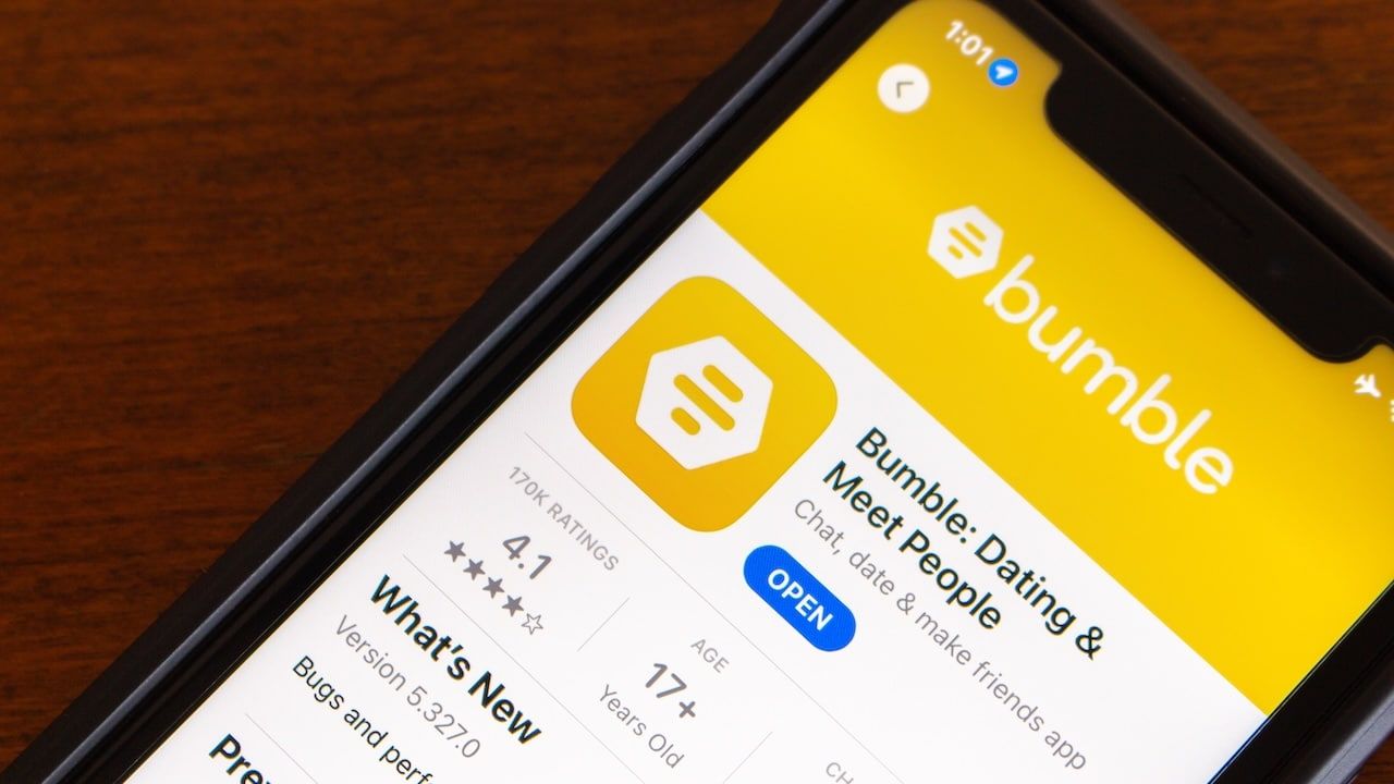 Bumble app seen in App Store on iPhone screen.