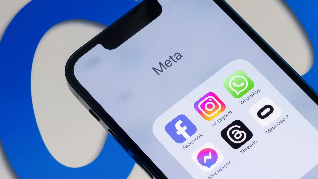 Meta's apps, including Facebook, Instagram, WhatsApp, Messenger, Threads, and Meta Quest, are seen on an iPhone.