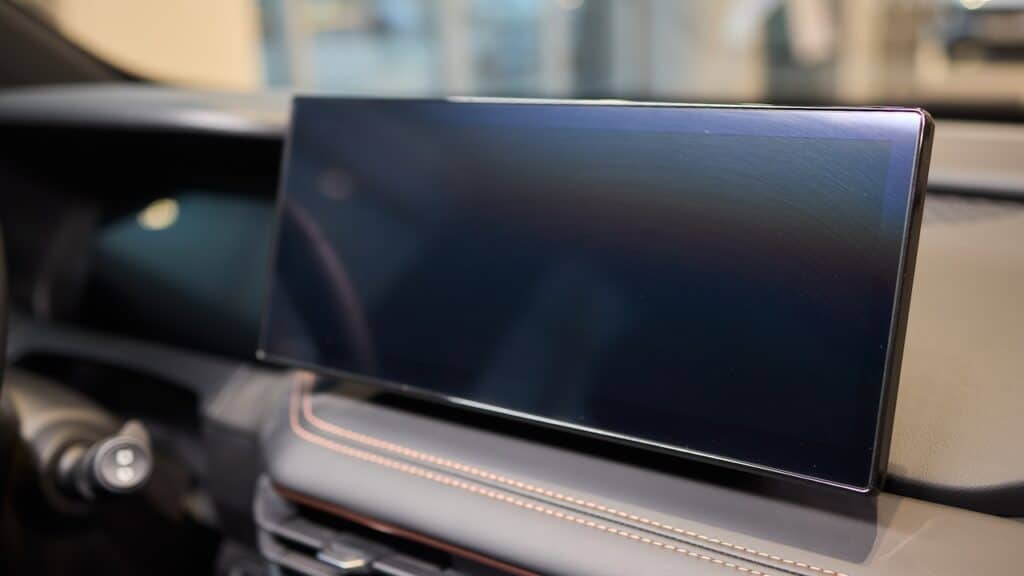 The Modern Car Dashboard Touchscreen Display features a sleek and futuristic interface design