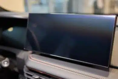 The Modern Car Dashboard Touchscreen Display features a sleek and futuristic interface design