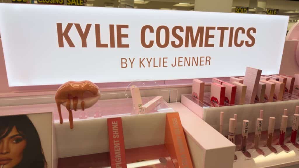 Kylie Jenner cosmetics stand inside Macy's department store.