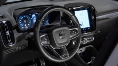 Volvo XC40 interior cockpit view, Luxury SUV dashboard and steering wheel