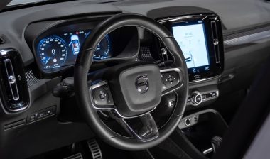 Volvo XC40 interior cockpit view, Luxury SUV dashboard and steering wheel