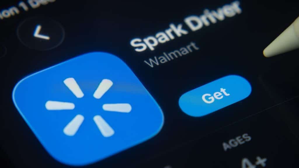 A close-up of the Walmart Spark Driver app icon in the App Store on an iPad screen.