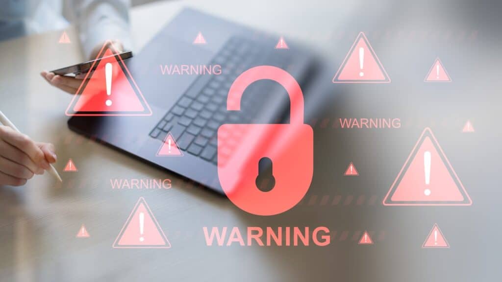 Critical Cybersecurity Breach Warning with Data Protection Risks.