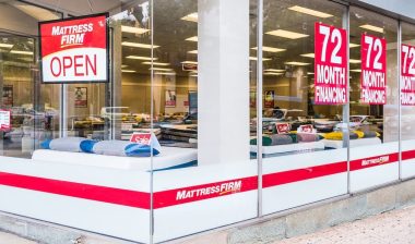 Mattress firm warehouse store facade and sign with sale financing