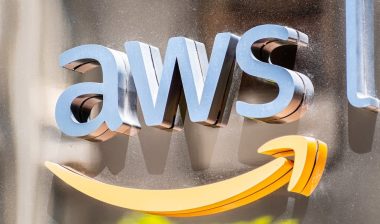 Close up of AWS sign at their offices in SOMA district; Amazon Web Services (AWS)