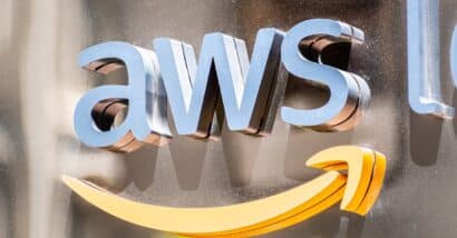 Close up of AWS sign at their offices in SOMA district; Amazon Web Services (AWS)