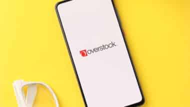 Overstock logo on phone screen