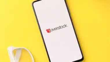 Overstock logo on phone screen