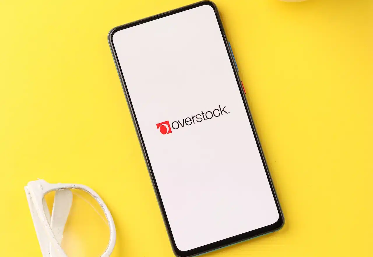 Overstock logo on phone screen
