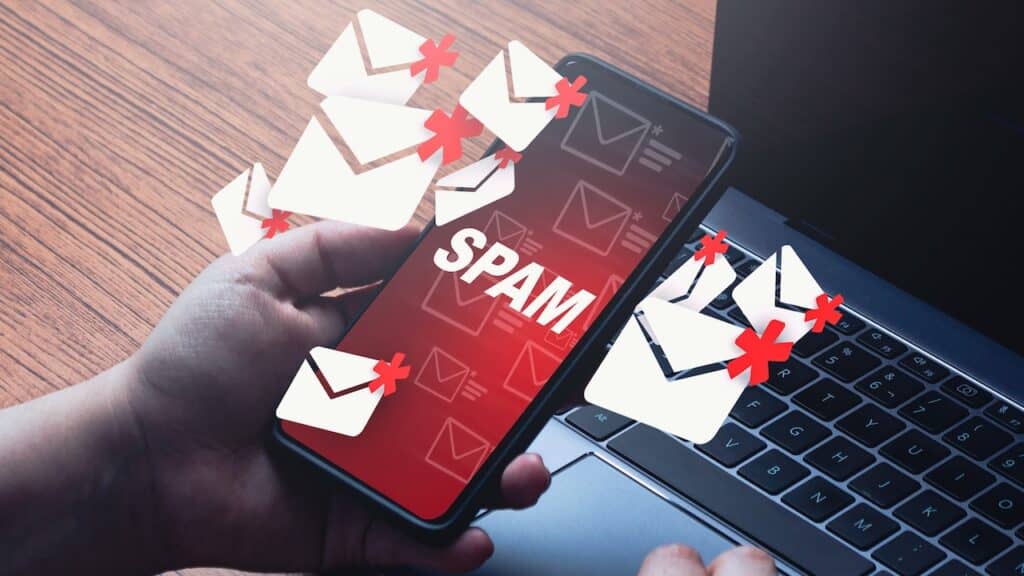 Banner of mail spam concept on smartphone.