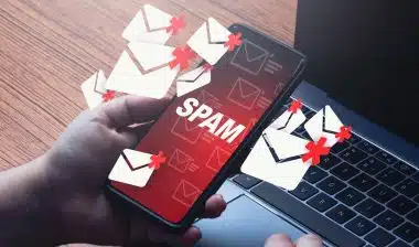 Banner of mail spam concept on smartphone.